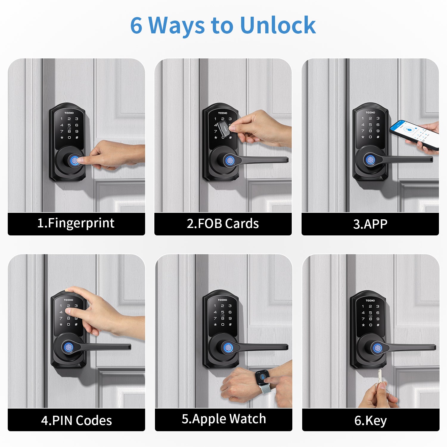 TEEHO TE009 Smart Lock - Keyless Entry Door Lock with Handle - 6-in-1 Fingerprint Smart Door Locks for Front Door