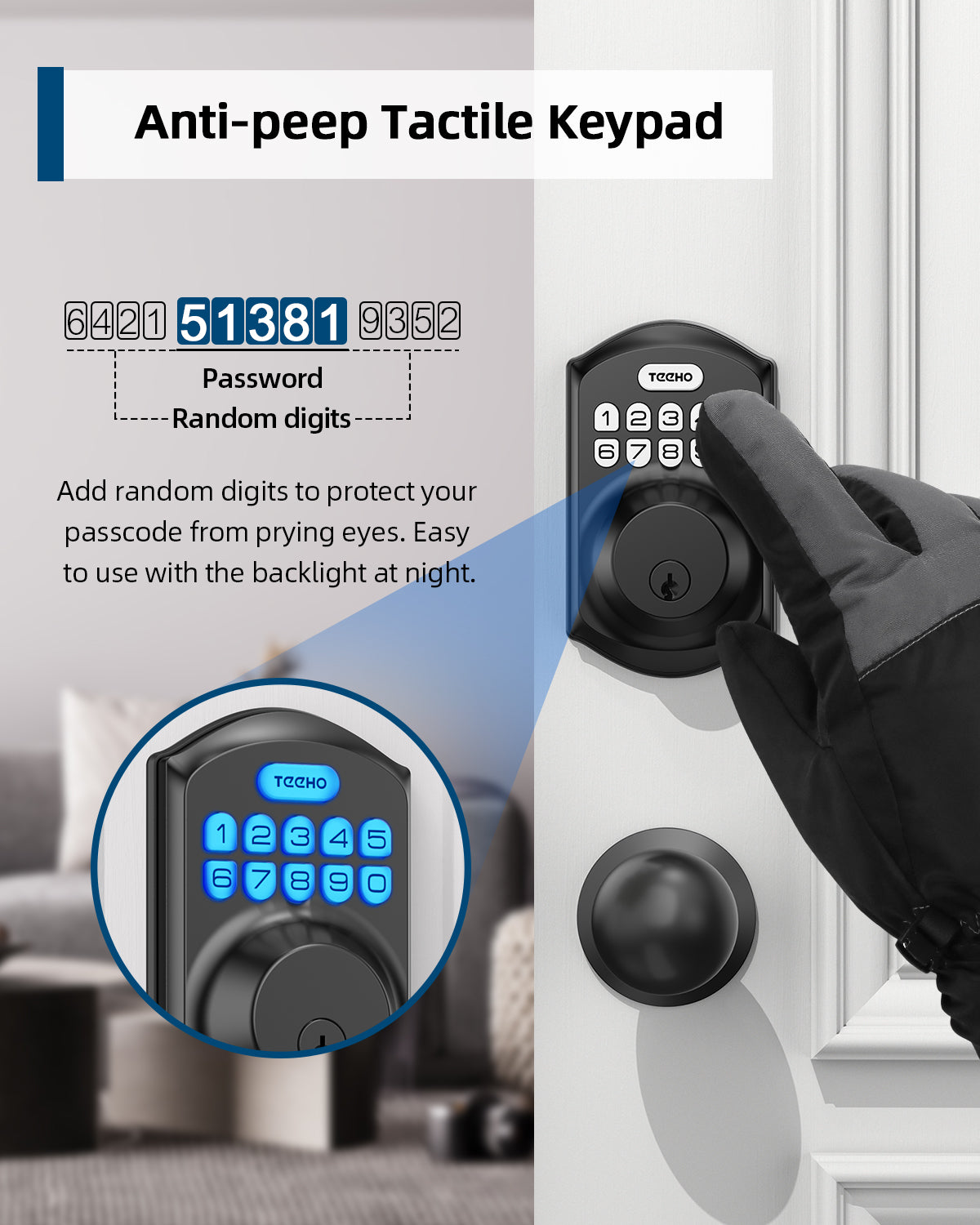 TEEHO TE001K Keypad Deadbolt Set - Keyless Entry Front Door Lock Set with Door Knob
