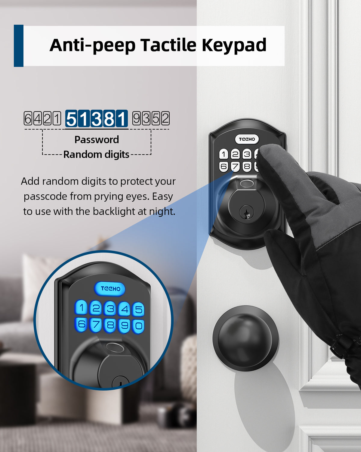TEEHO TE002K Keypad Deadbolt Set with Fingerprint - Keyless Entry Front Door Lock Set with Fingerprint